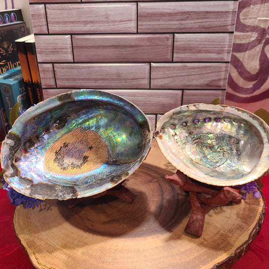 Abalone Smudge Bowl with Wooden Stand