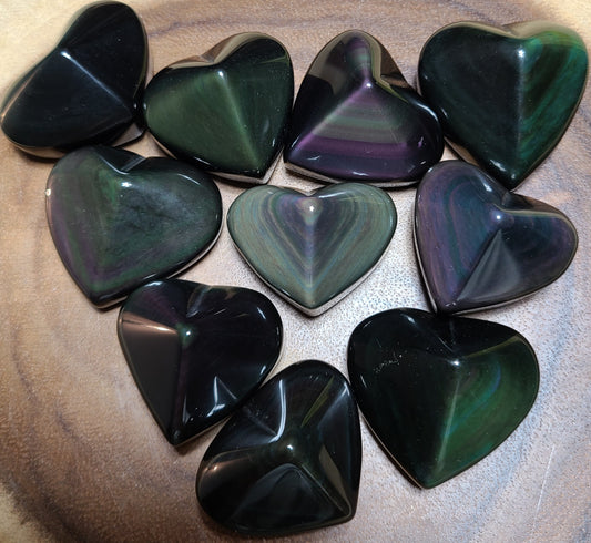 Rare Rainbow Obsidian Carved Hearts