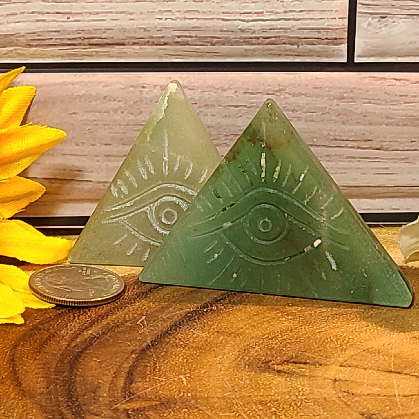 Carved Gemstone Pyramids With Protective Eye