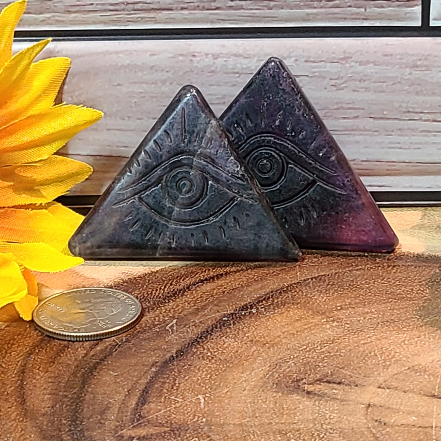 Carved Gemstone Pyramids With Protective Eye