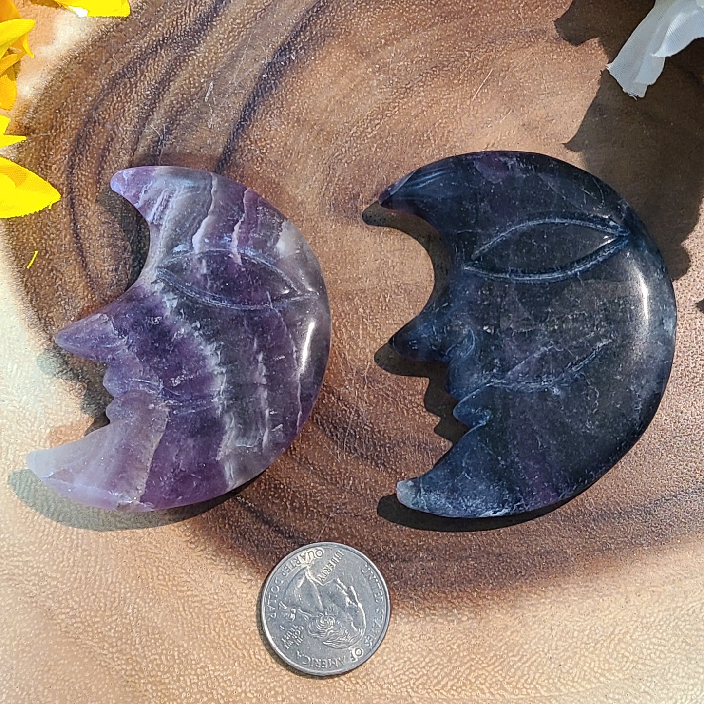 Large Carved Gemstone Moons