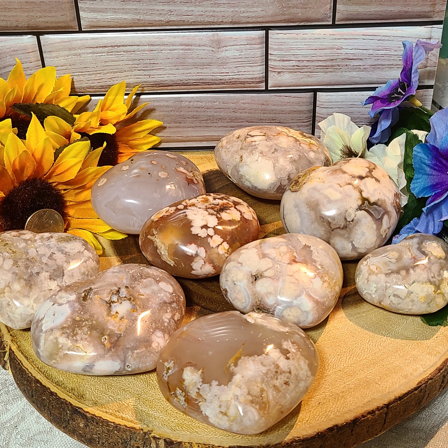 Large Carved Flower Agate Hearts