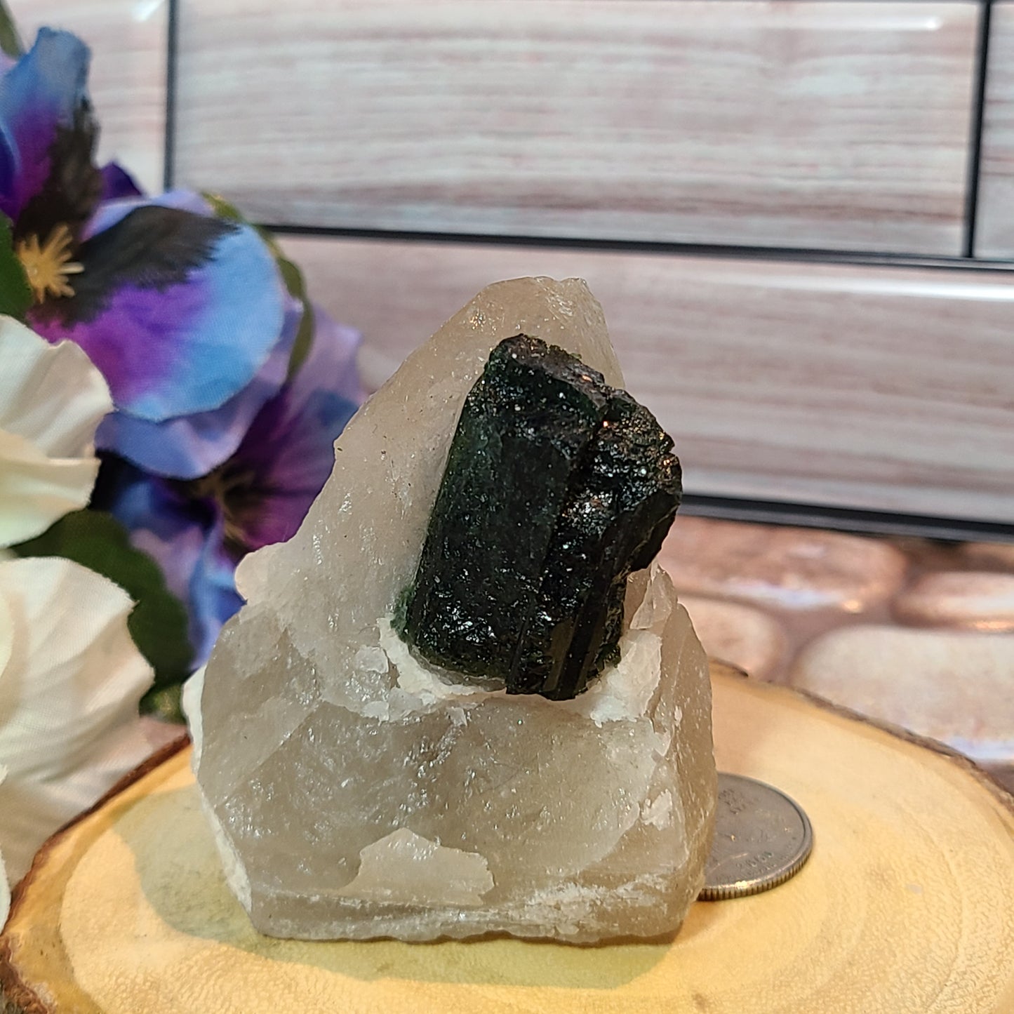 Big and Beautiful Green Tourmaline Specimen in Matrix