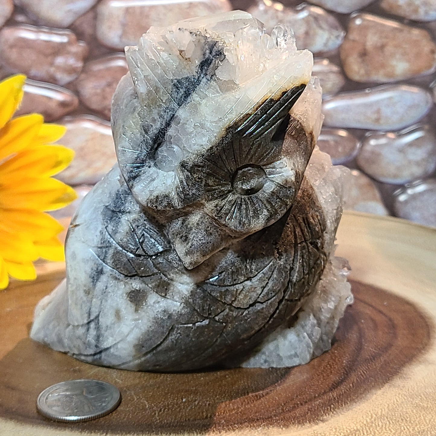 Extra Large Carved Owl - Quartz Cluster and Matrix