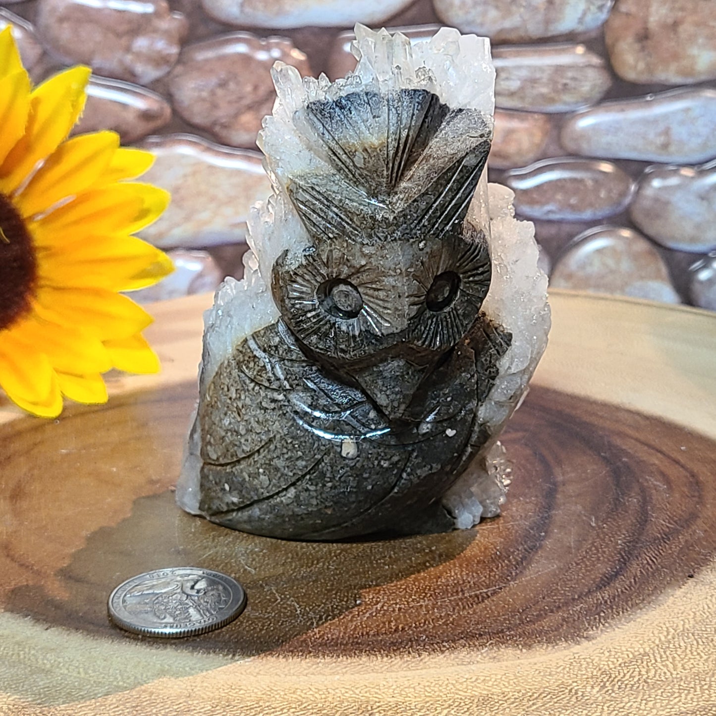 Extra Large Carved Owl - Quartz Cluster and Matrix