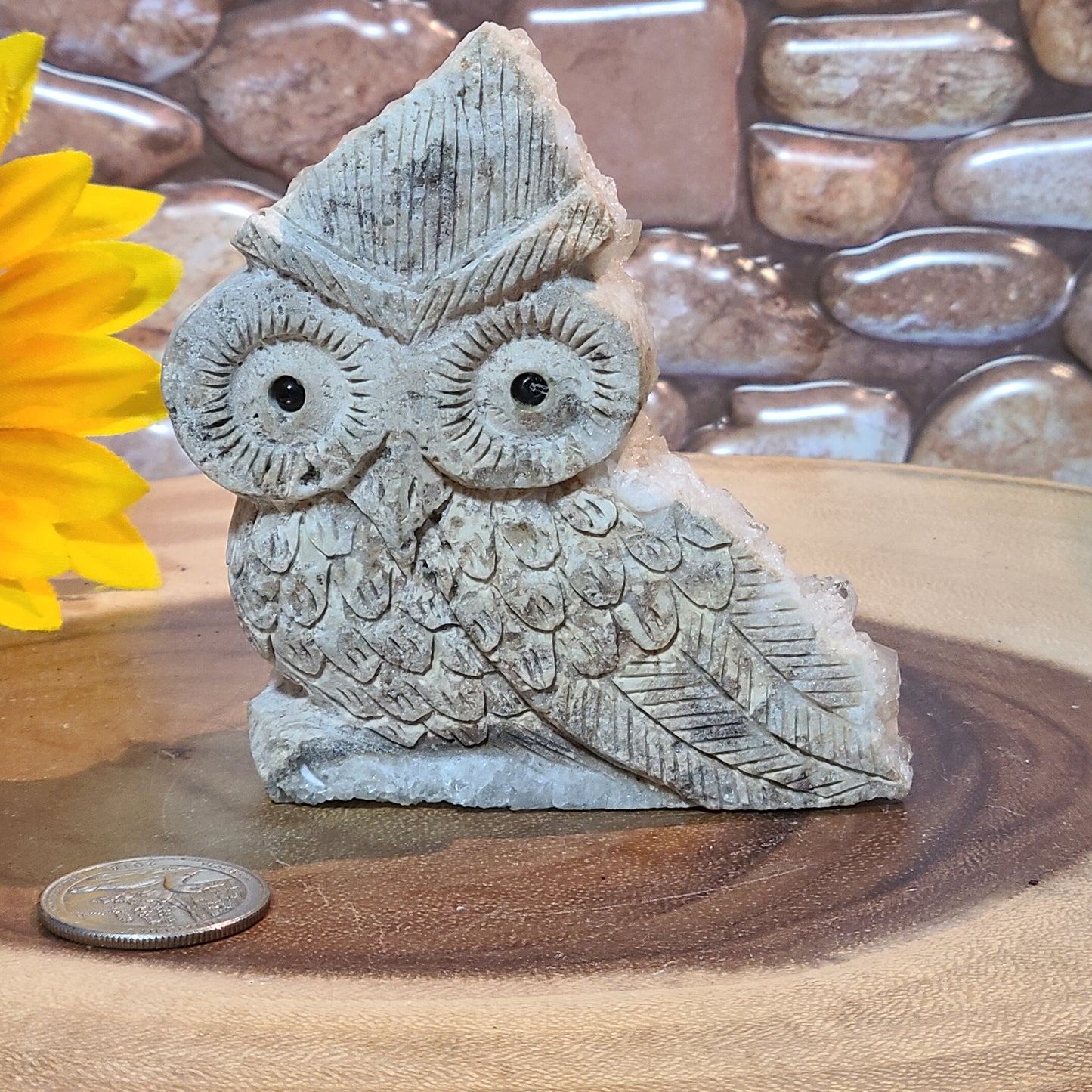 Extra Large Carved Owl - Quartz Cluster and Matrix