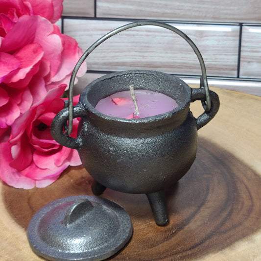 Cast Iron Smudge Pot / Cauldon with Lid / Rose Candle