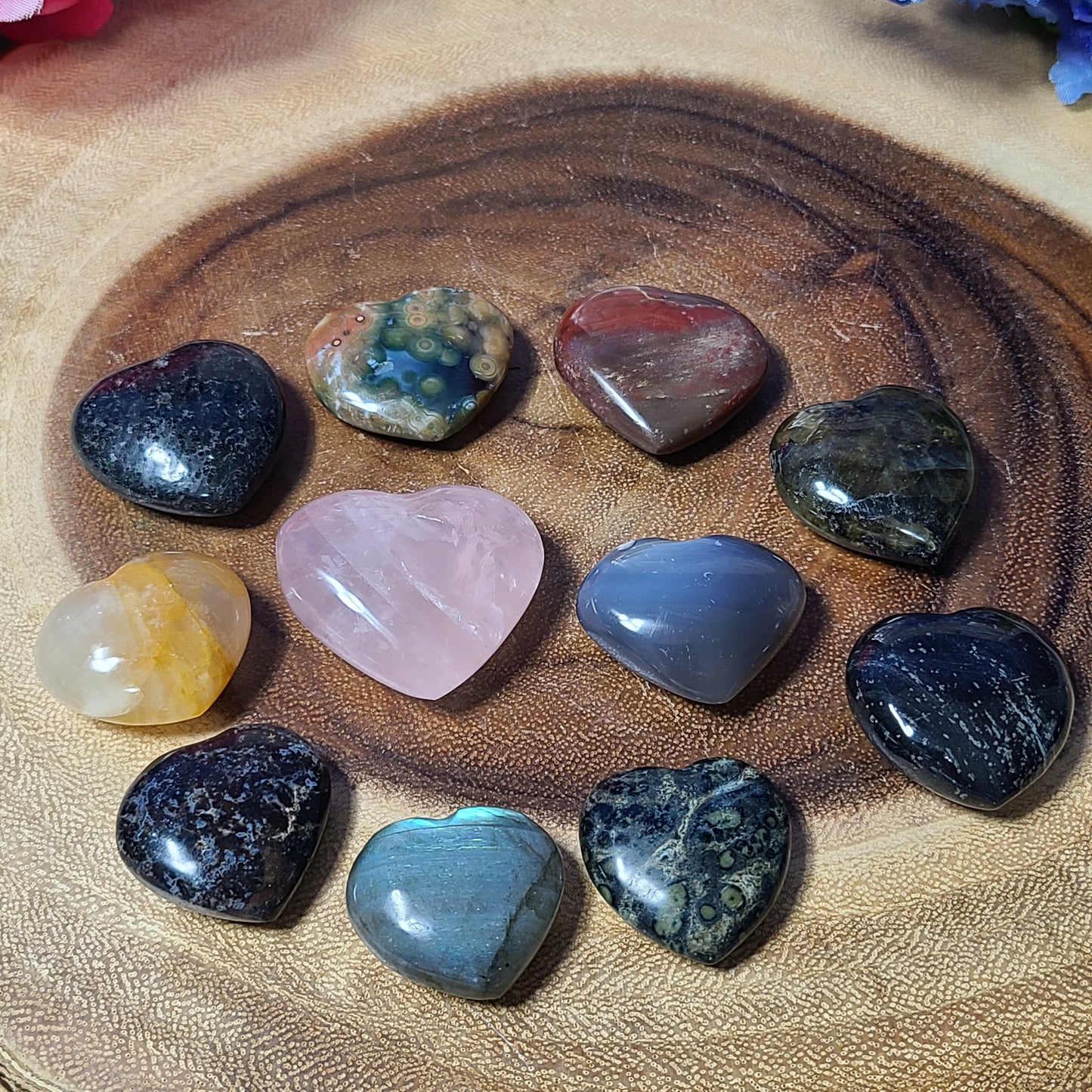 Assorted Carved Gemstone Puffy Hearts