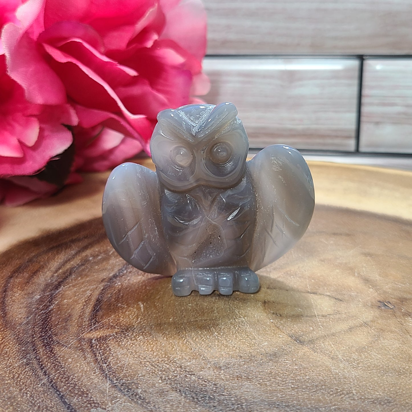 Hand-carved Druzy Agate Owl