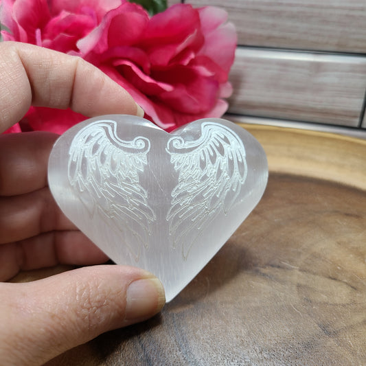 Extra-Large Carved Selenite Hearts / Angel Wings or Lotus