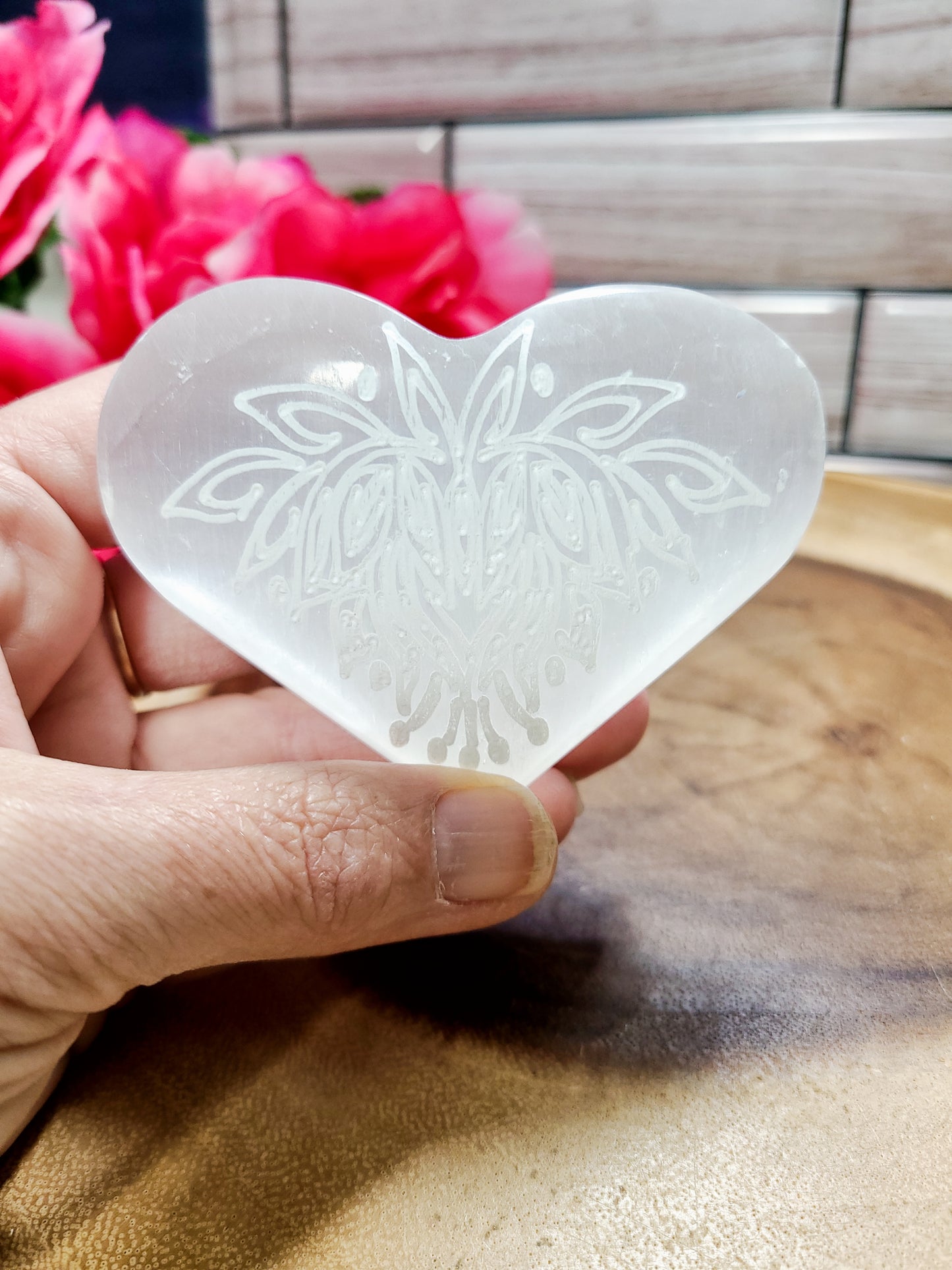 Extra-Large Carved Selenite Hearts / Angel Wings or Lotus