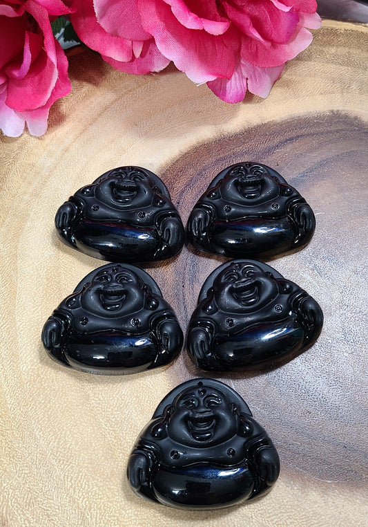 Carved Obsidian Happy Buddha