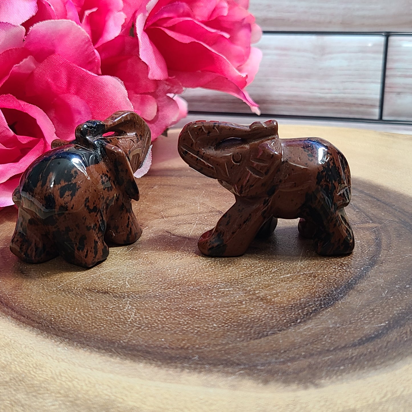 Hand Carved Gemstone Lucky Elephants