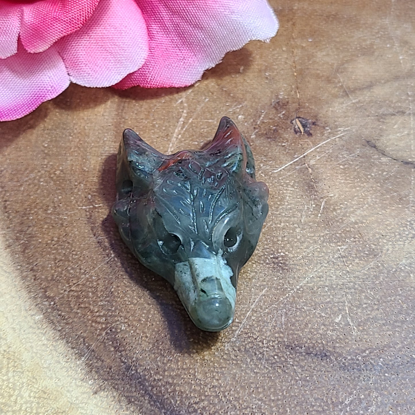 Carved Gemstone Wolf Heads