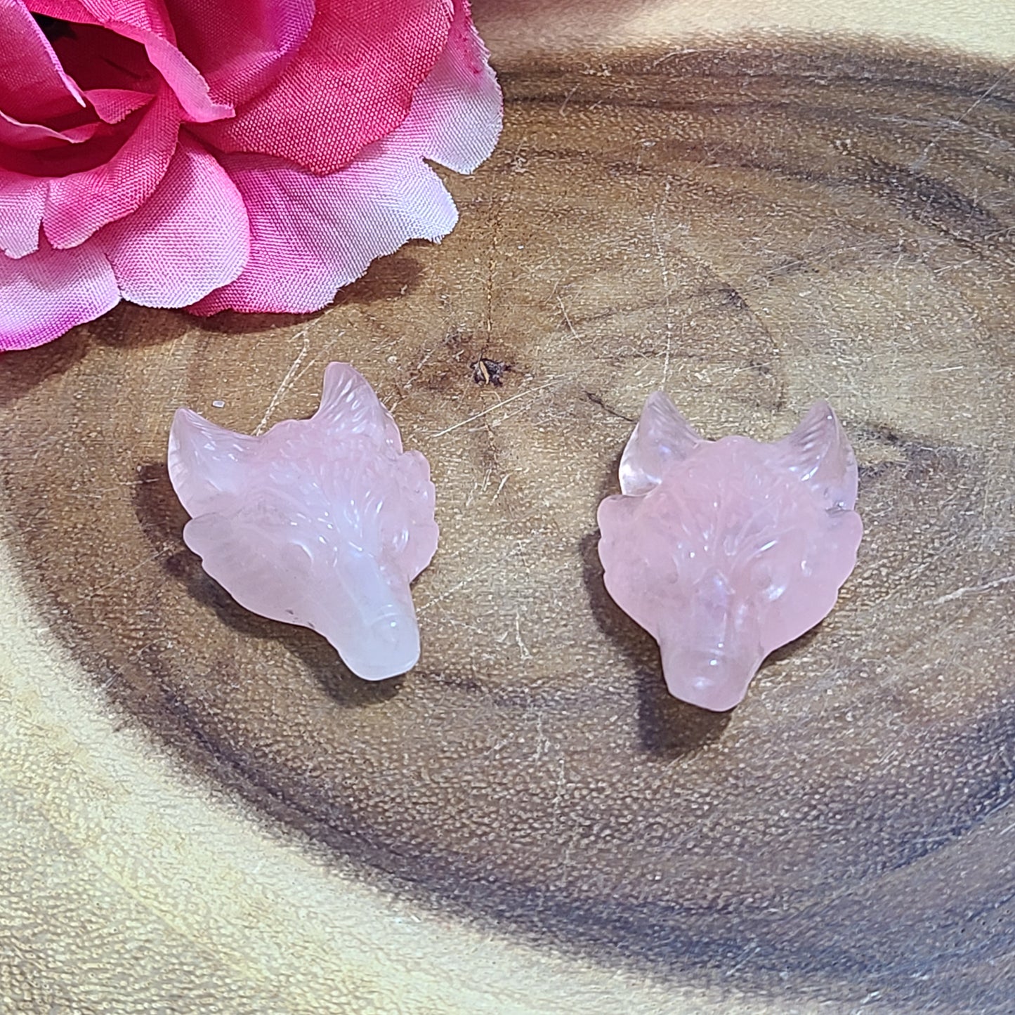 Carved Gemstone Wolf Heads