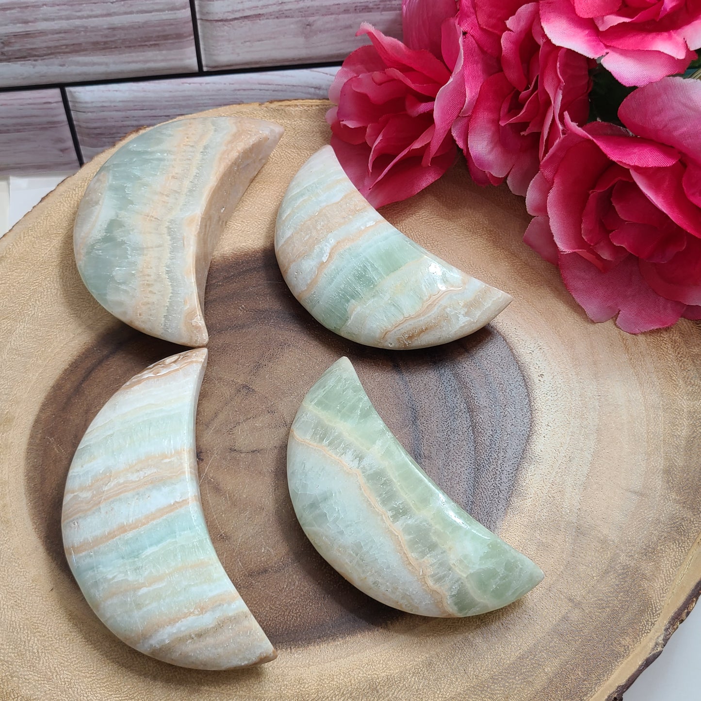 Carved Rare Banded Aragonite Polished Moons