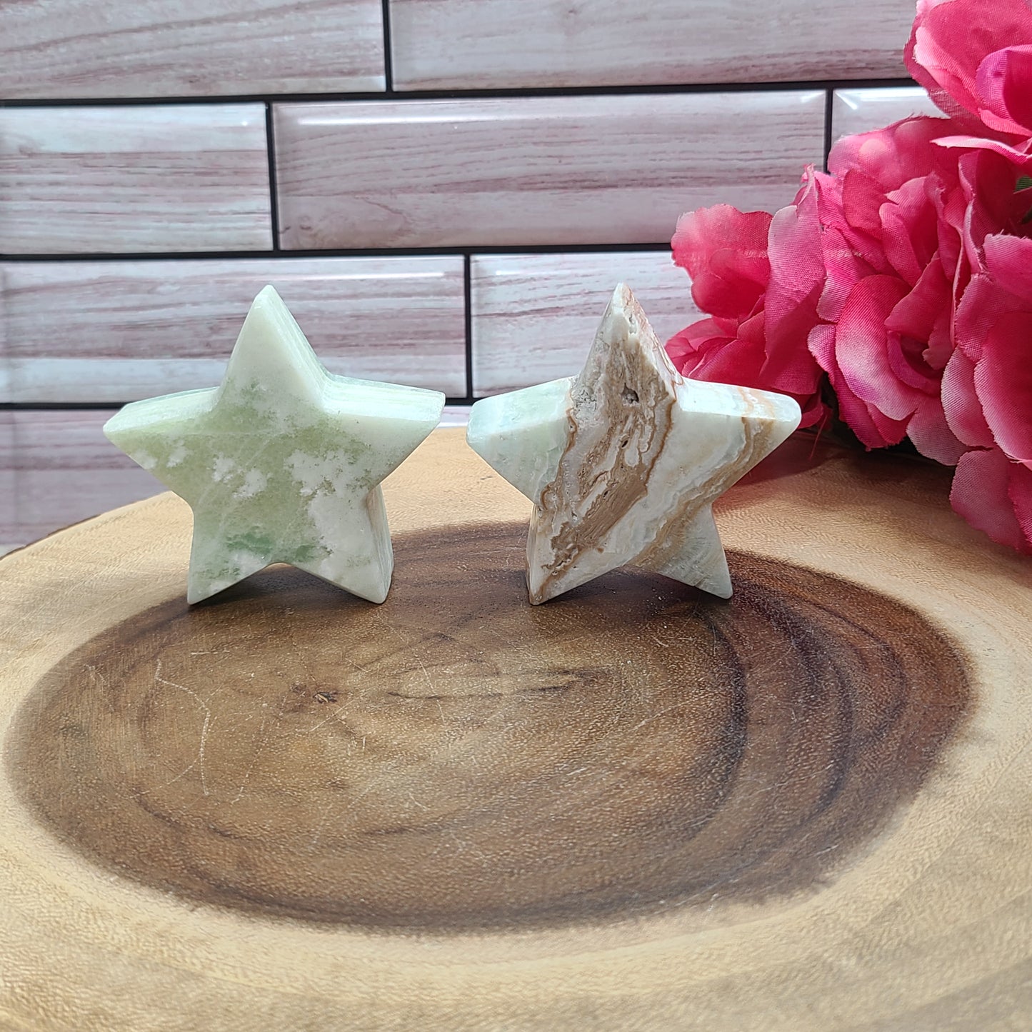 Carved Rare Aragonite Stars with Druzy