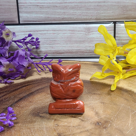 Carved Red Rainbow Jasper Owl