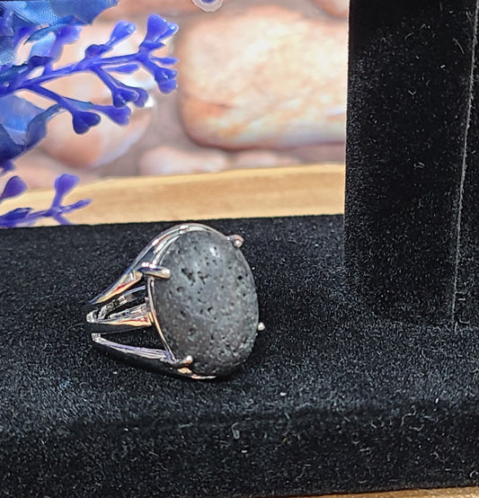 925 Sterling Silver Adjustable Lava Stone Rings