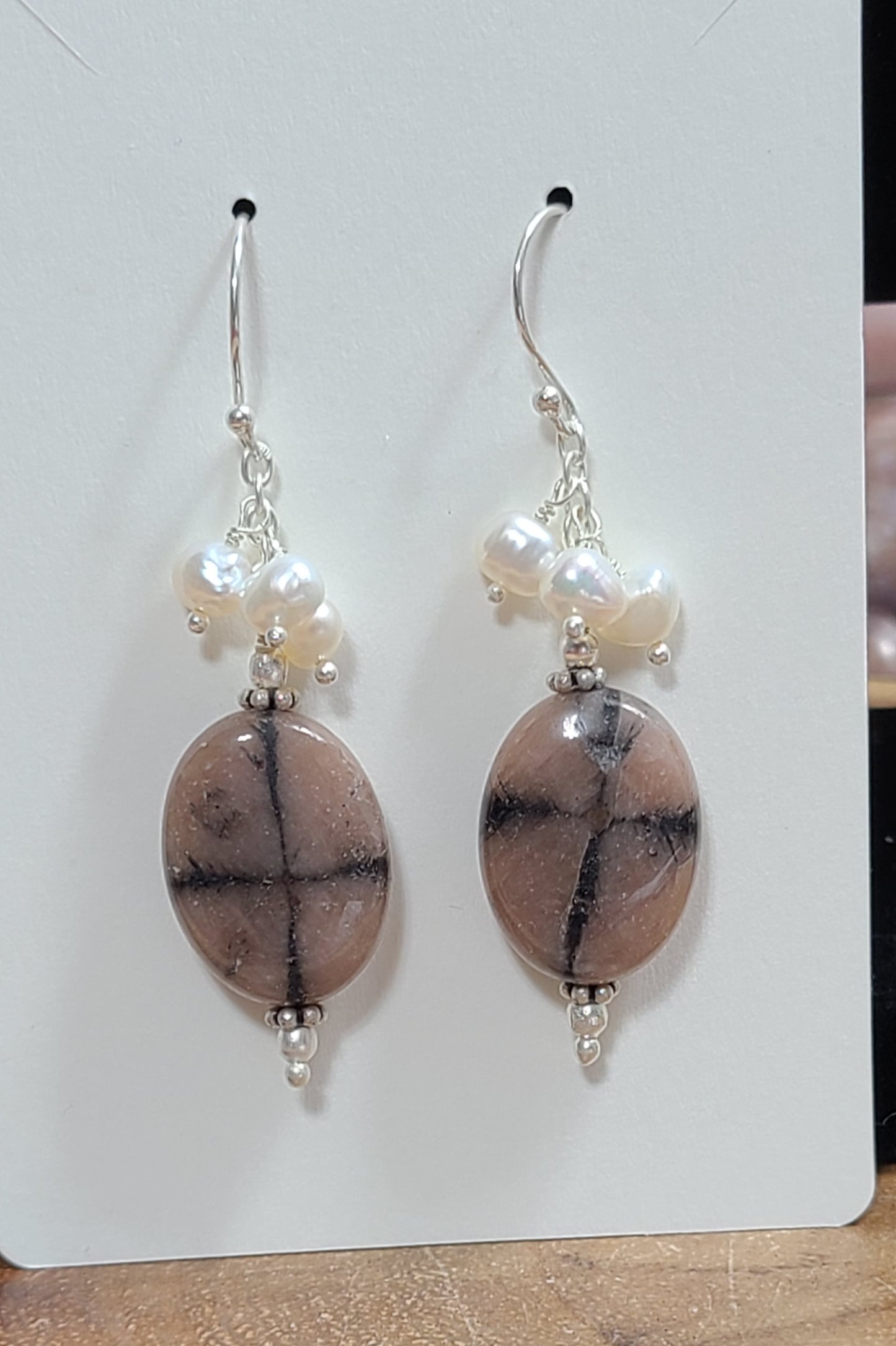 Rare Chiastolite and Mother of Pearl Earrings