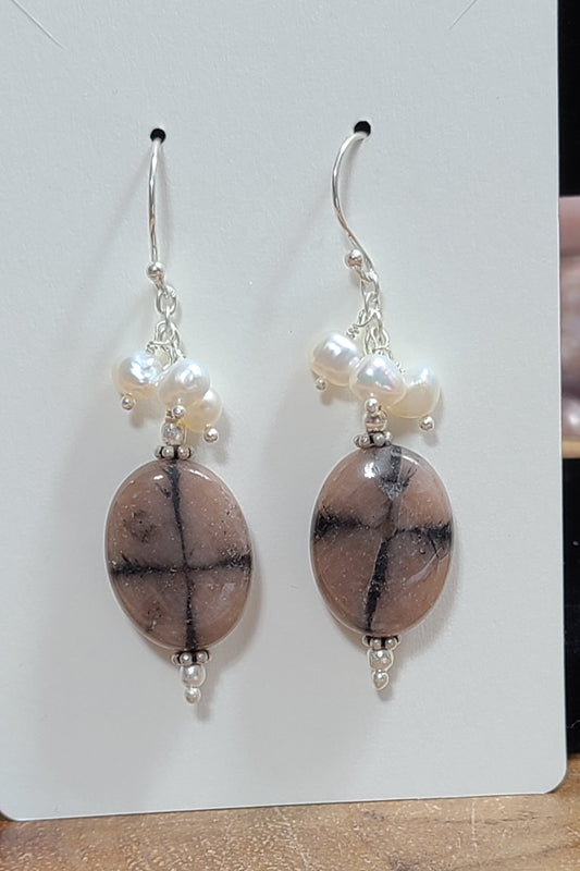 Rare Chiastolite and Mother of Pearl Earrings