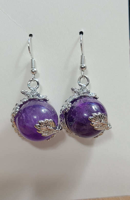 Silver Dragon Gemstone Sphere Earrings - Healing, Peace, Love