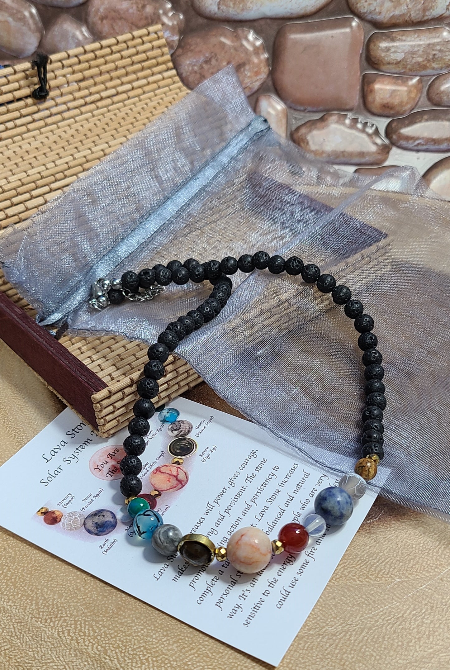 Solar System Lava Necklace with Corresponding Gemstone Planets