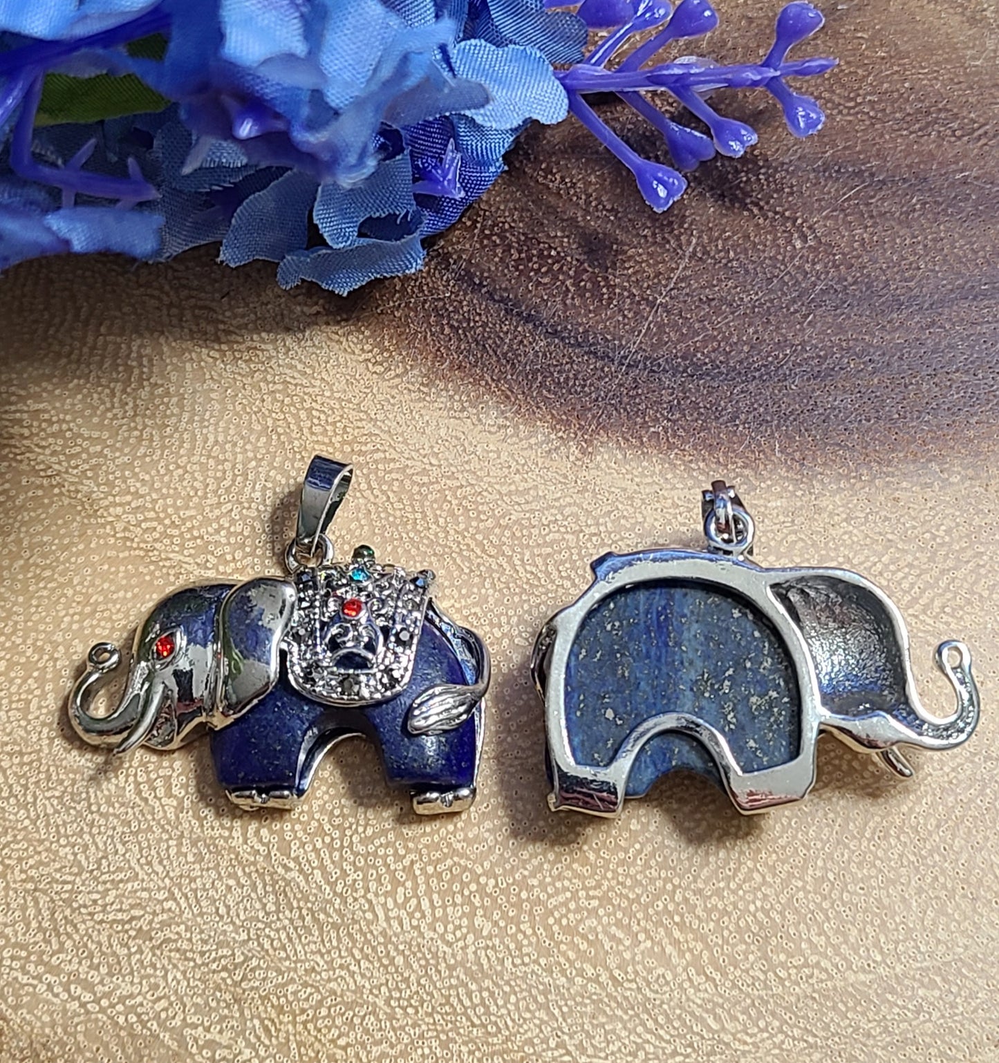 Carved Gemstone Elephant Pendant Necklaces With Silver and Jeweled Adornments