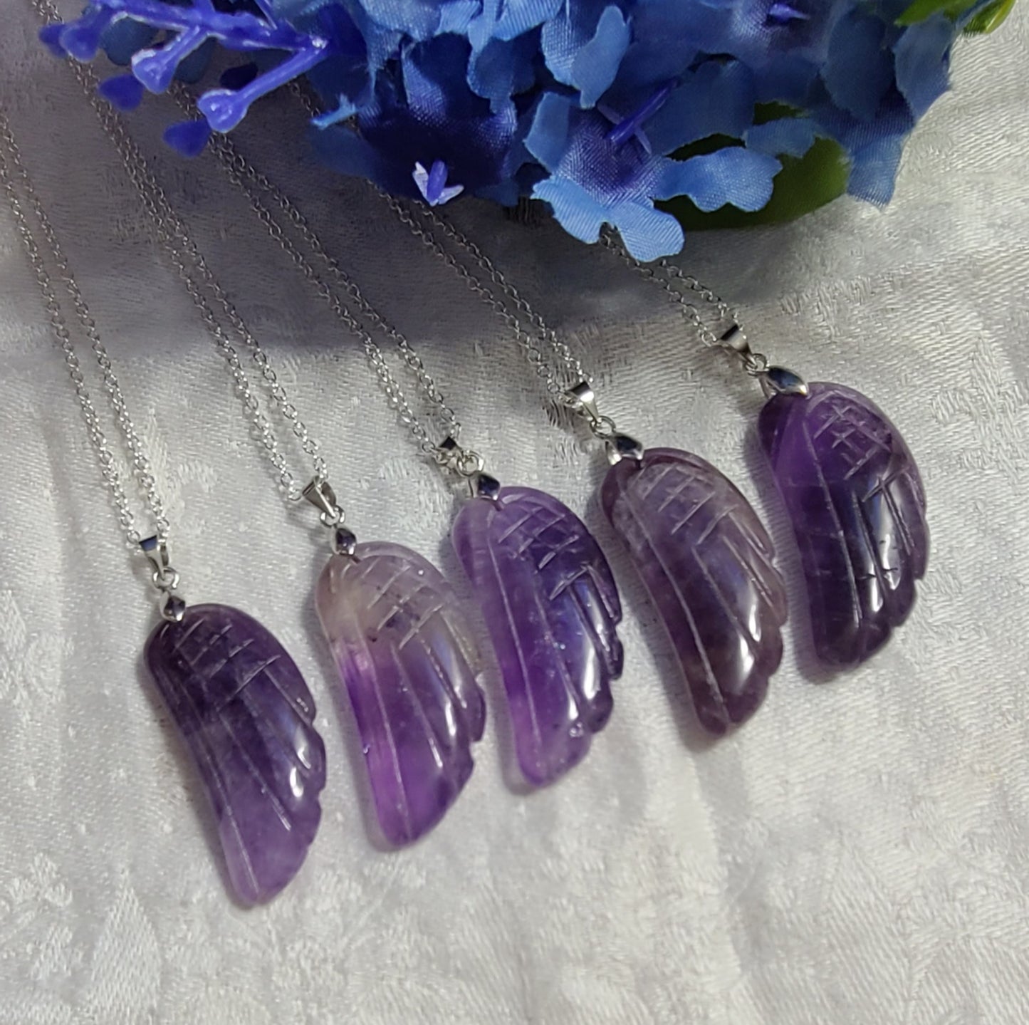 Amethyst Carved Angel Wing Pendant Necklace