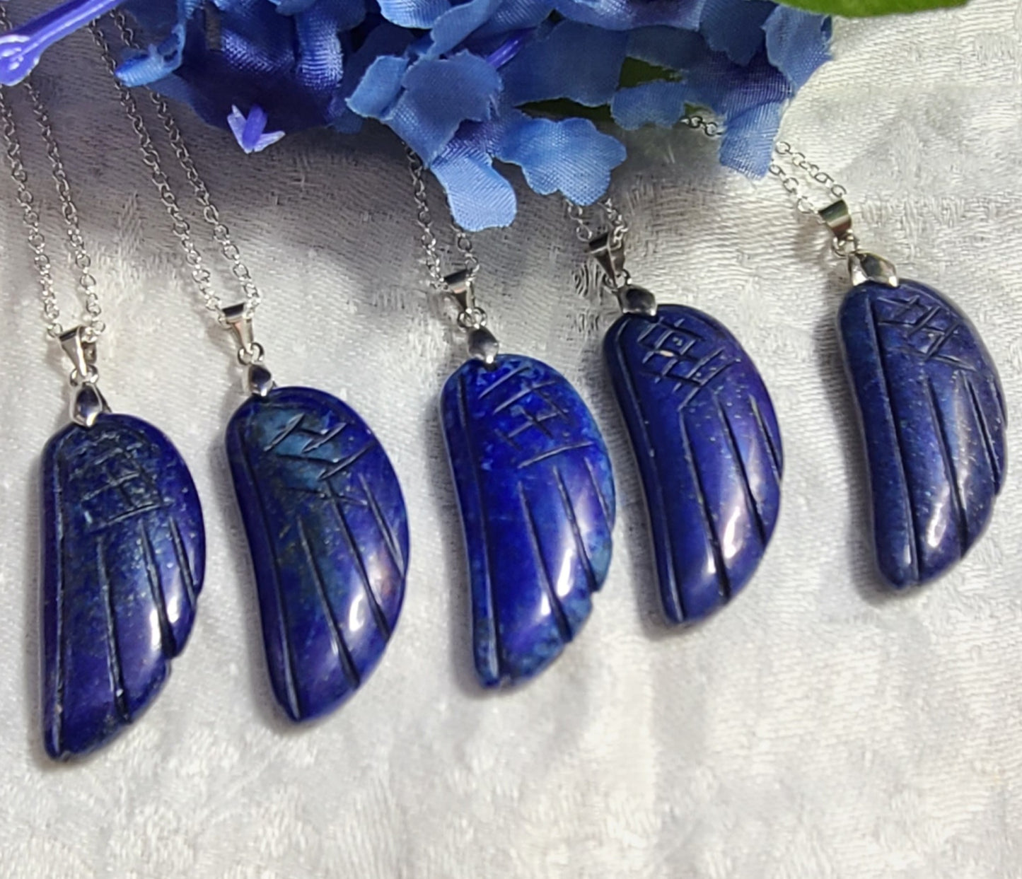 Lapis Lazuli Carved Angel Wing Necklaces