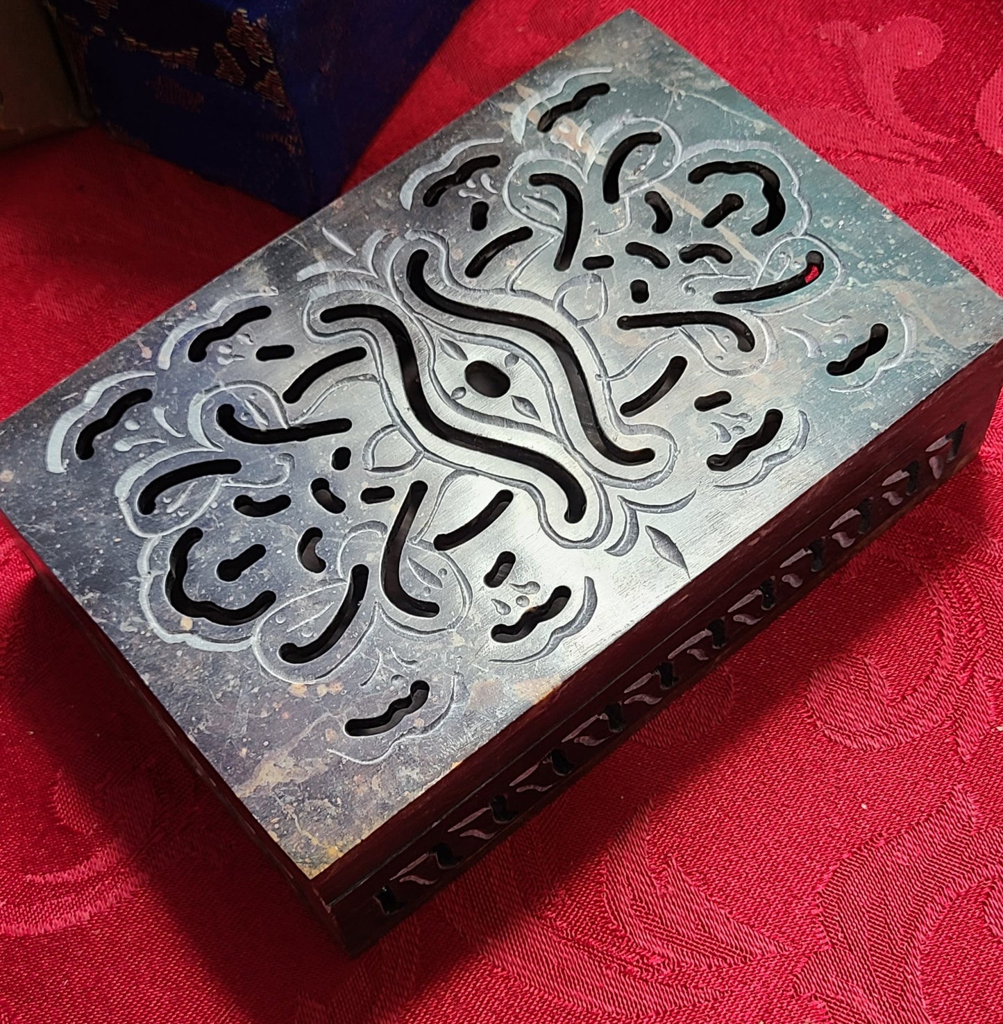 Carved Peruvian Soapstone Scrollwork Box