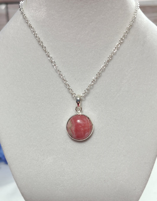 925 Sterling Silver Rhodochrosite Necklace - Grade AA