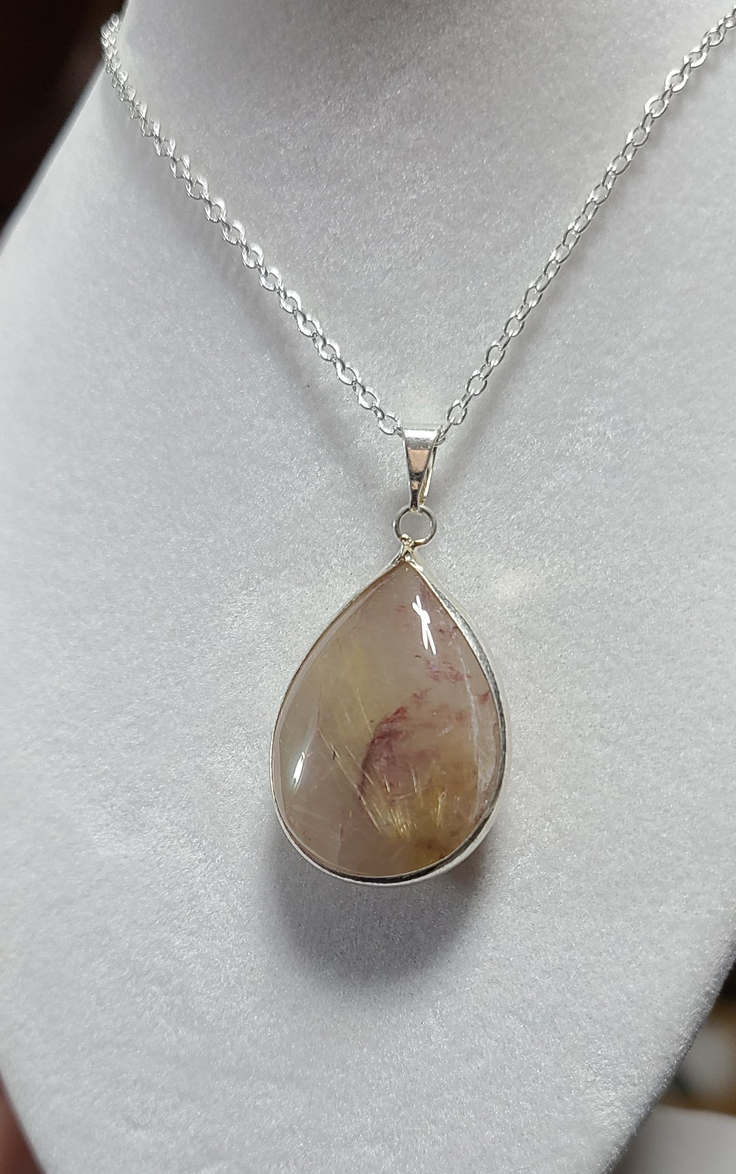 925 Sterling Silver Gold Rutilated Quartz Pendant Necklaces