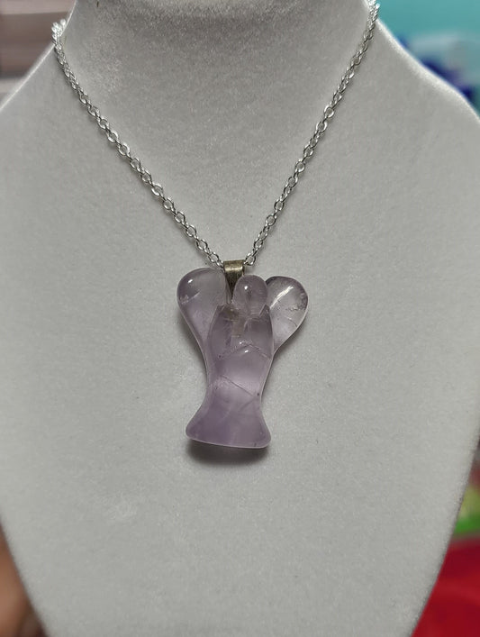 925 Sterling Silver Carved Amethyst Angel Pendant Necklaces