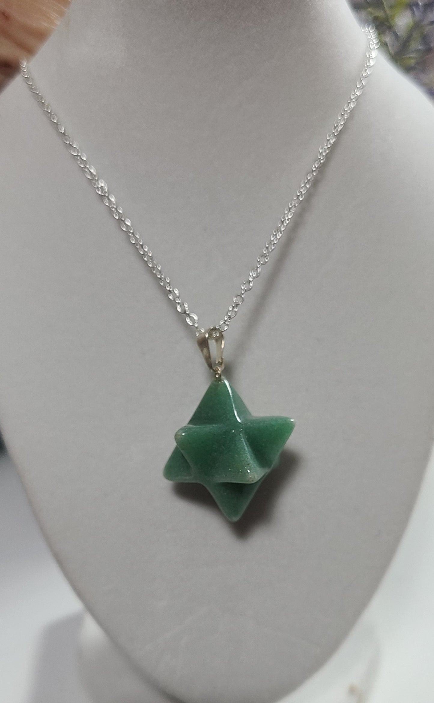 925 Sterling Silver Rare Green Quartz Merkaba Pendant Necklaces