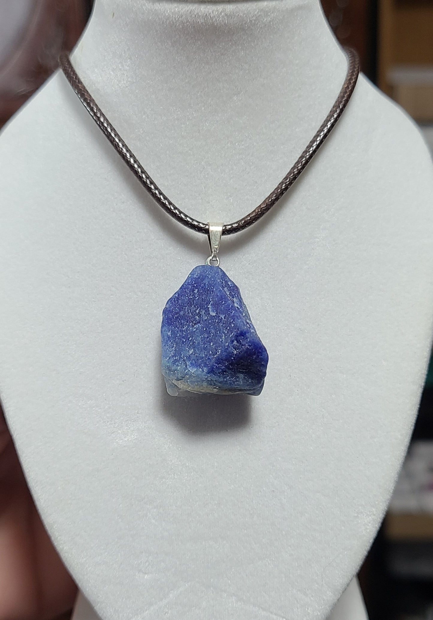 Rare Raw Blue Quartz Pendant Necklace