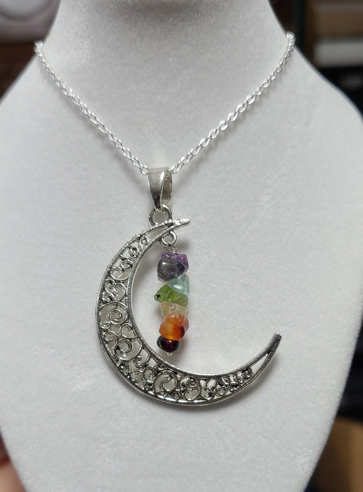 925 Sterling Silver Moon Premium Chakra Pendant Necklace