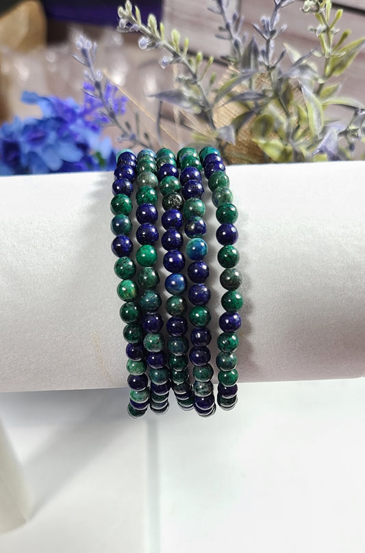 Azurite and Malachite Polished Bead Stretch Bracelets - 4mm