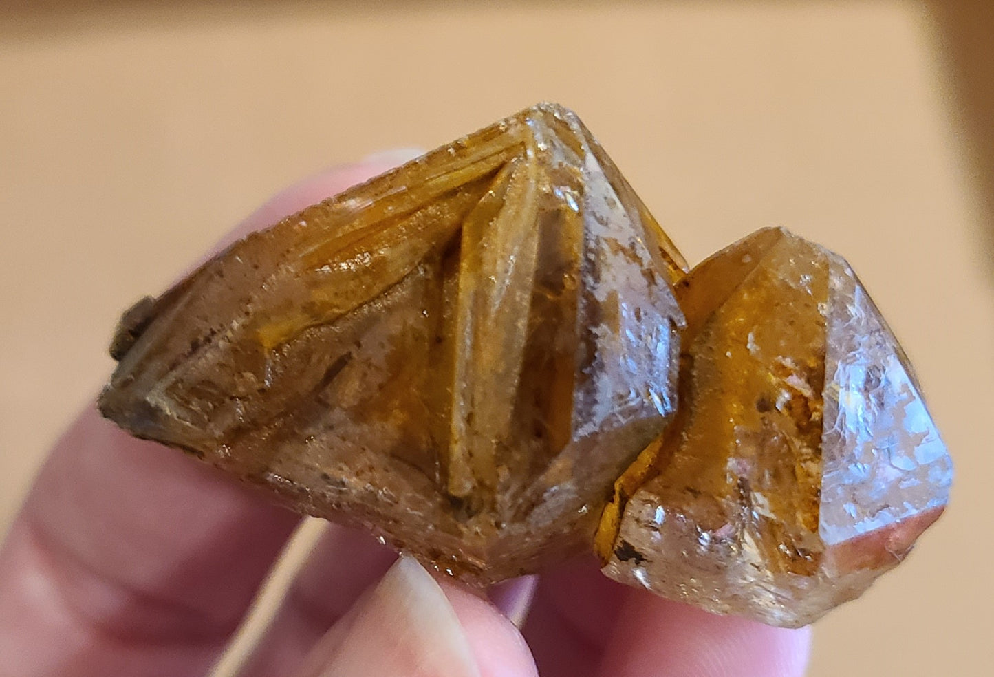 Rare Red Amphibole Double-Point Cluster with Inclusions