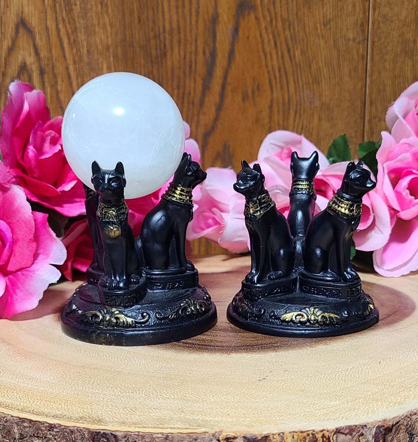 Carved Bastet Sphere Holders - Goddess of Protection - Choose Your Size!