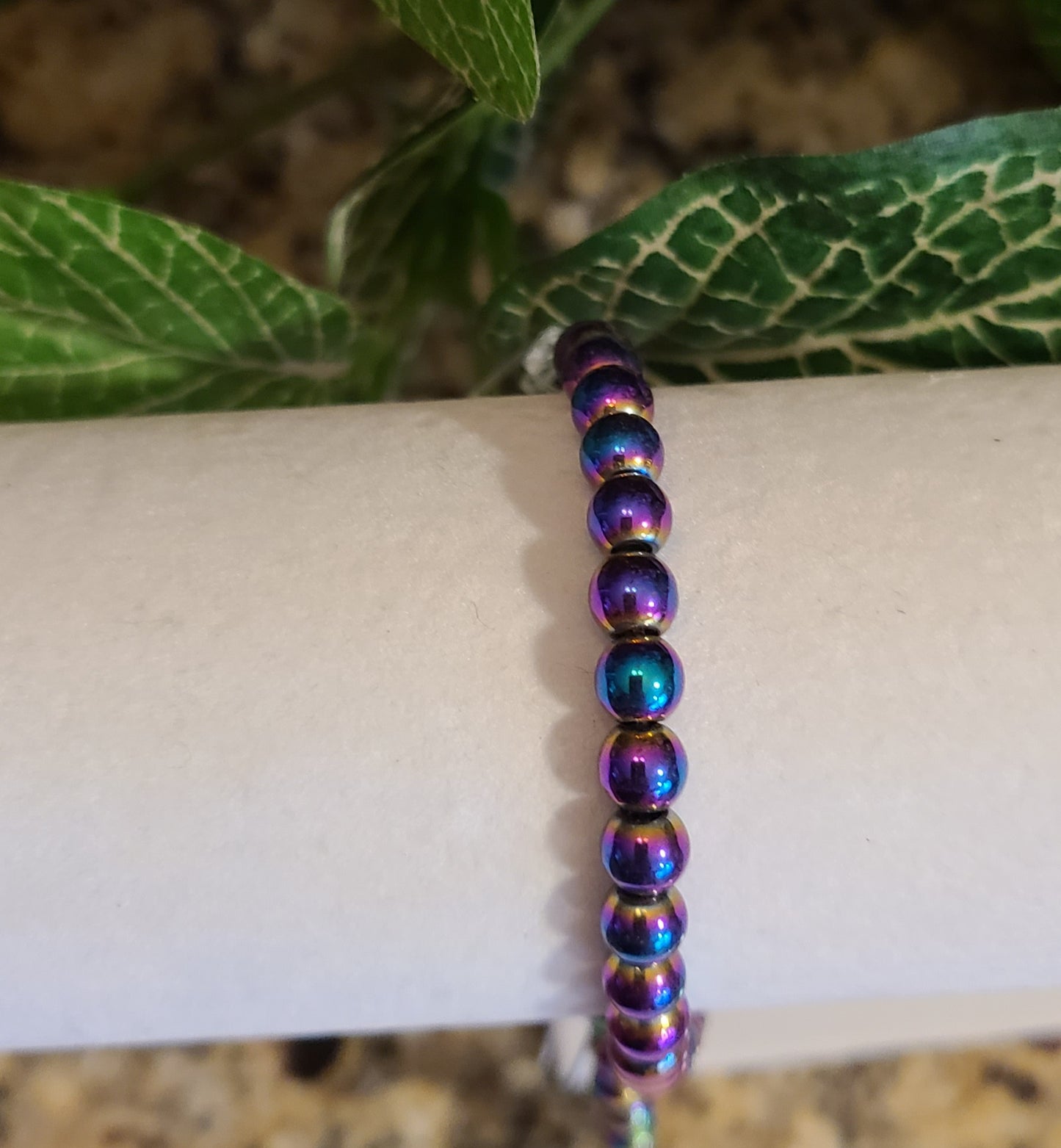 Titanium Rainbow Aura Obsidian Stretch Bracelets - Bead or Rectangle