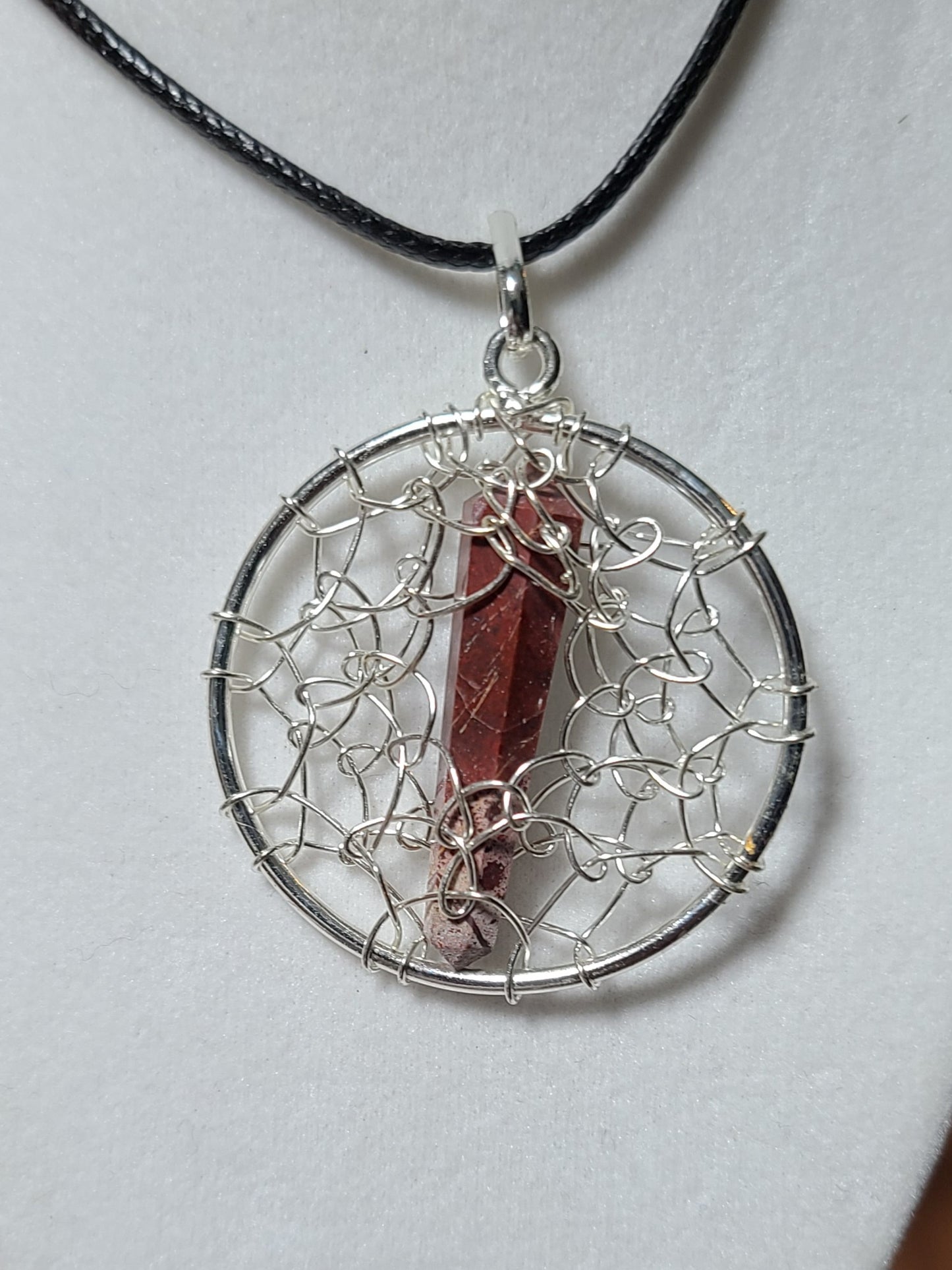 Gemstone DT Point / Silver Spiderweb Necklaces