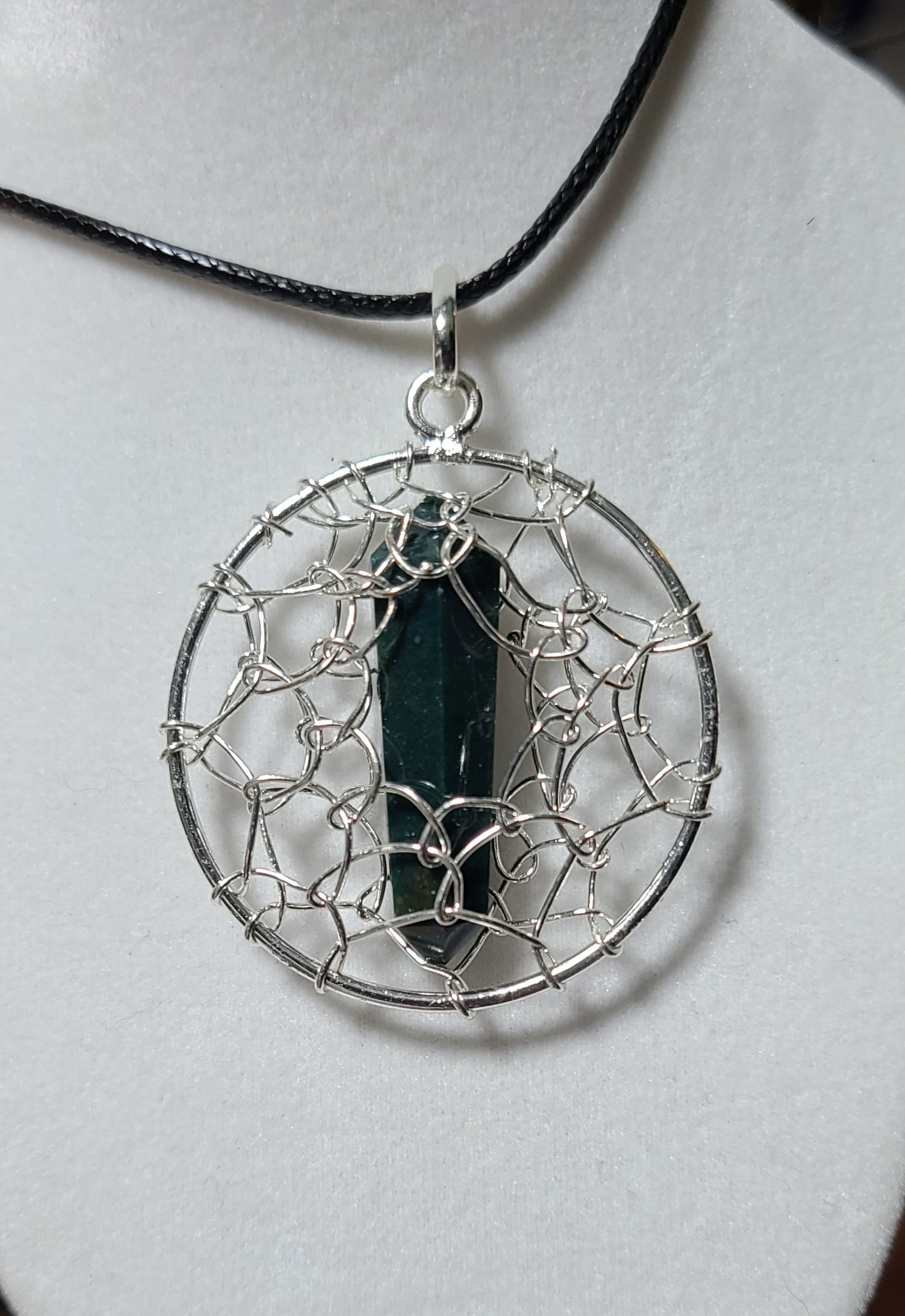 Gemstone DT Point / Silver Spiderweb Necklaces