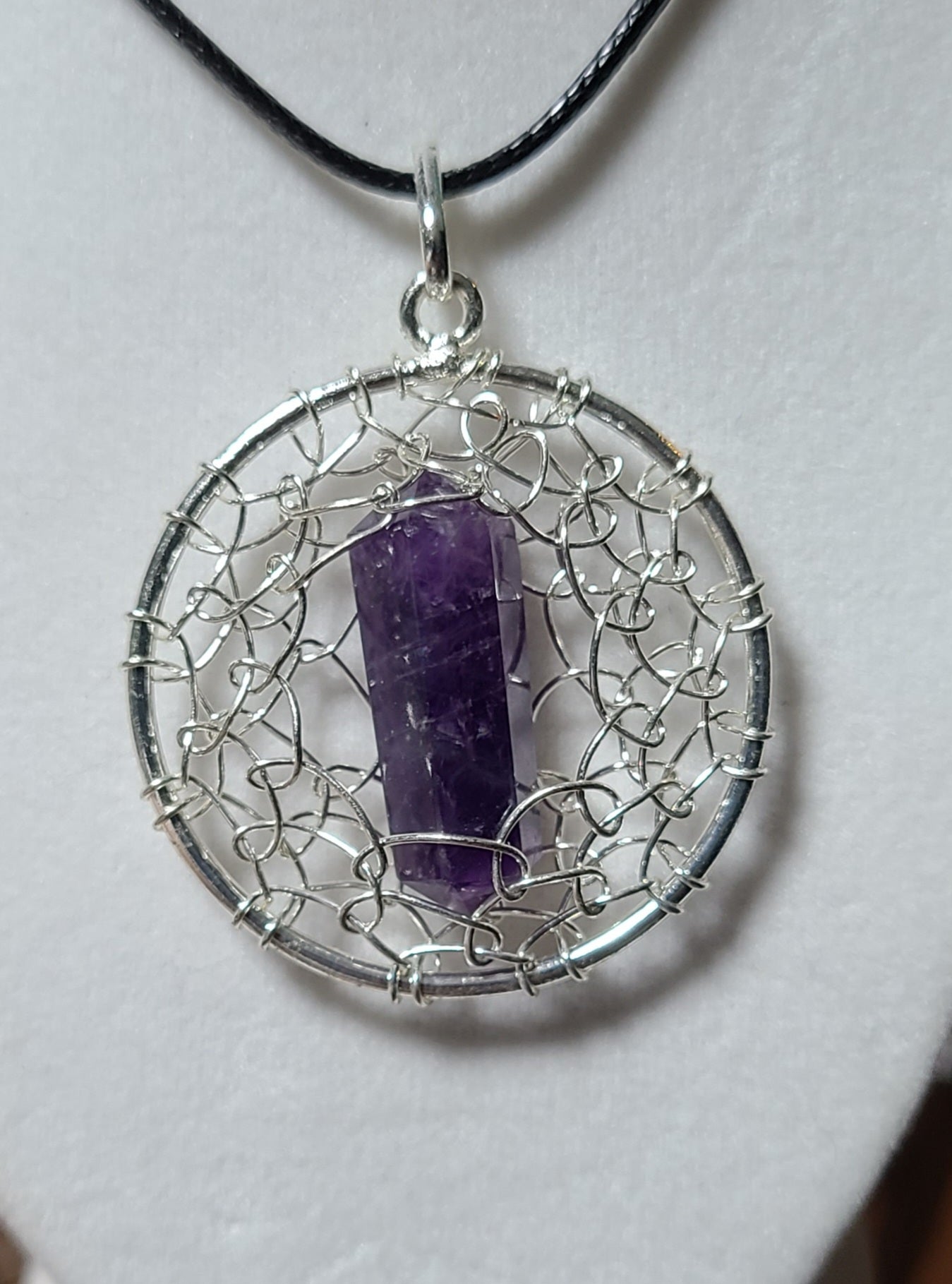 Gemstone DT Point / Silver Spiderweb Necklaces