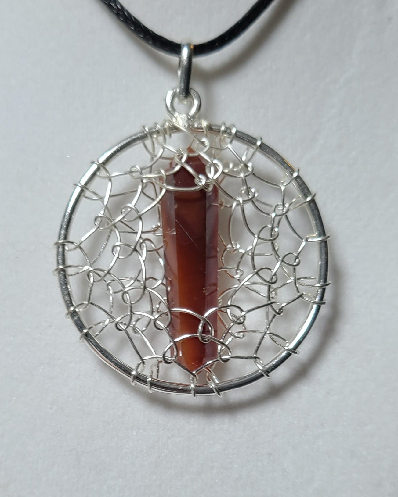 Gemstone DT Point / Silver Spiderweb Necklaces