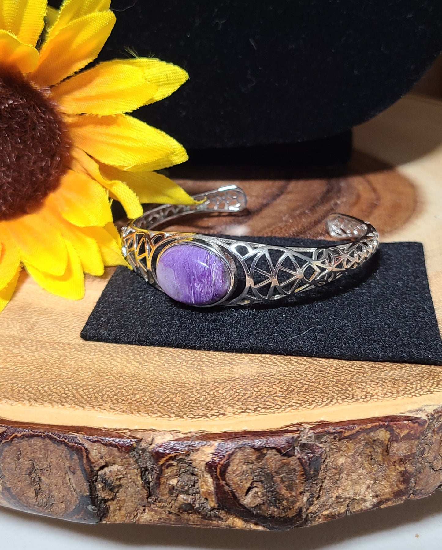 Rare Charoite - 925 Sterling Silver Bangles