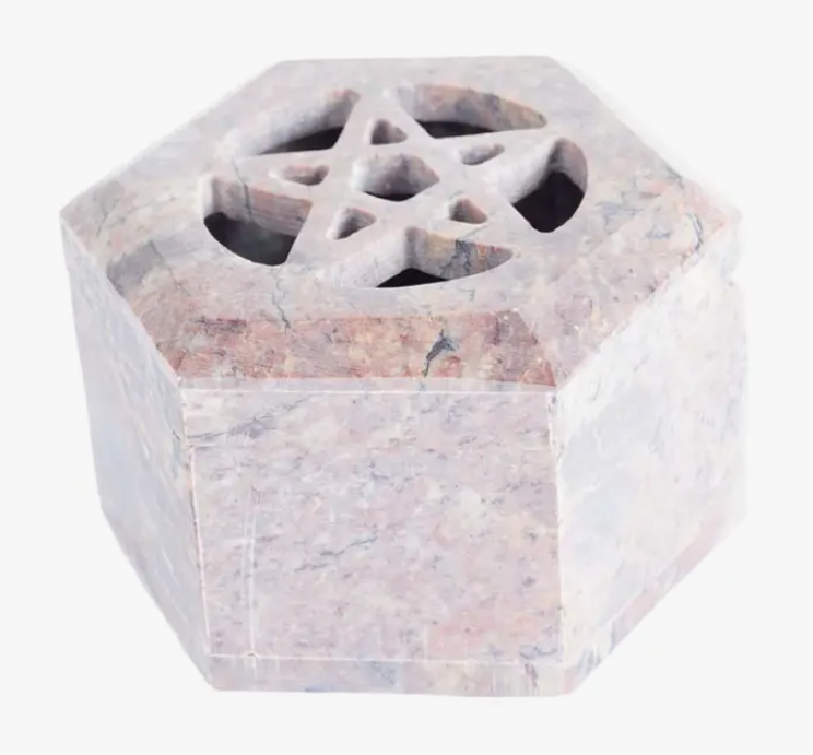 Carved Soapstone Star Hexagonal Box