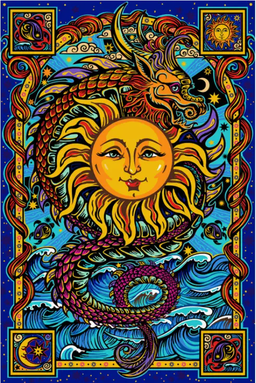 3-D Dragon Sun Tapestry / 3-D Glasses Included!